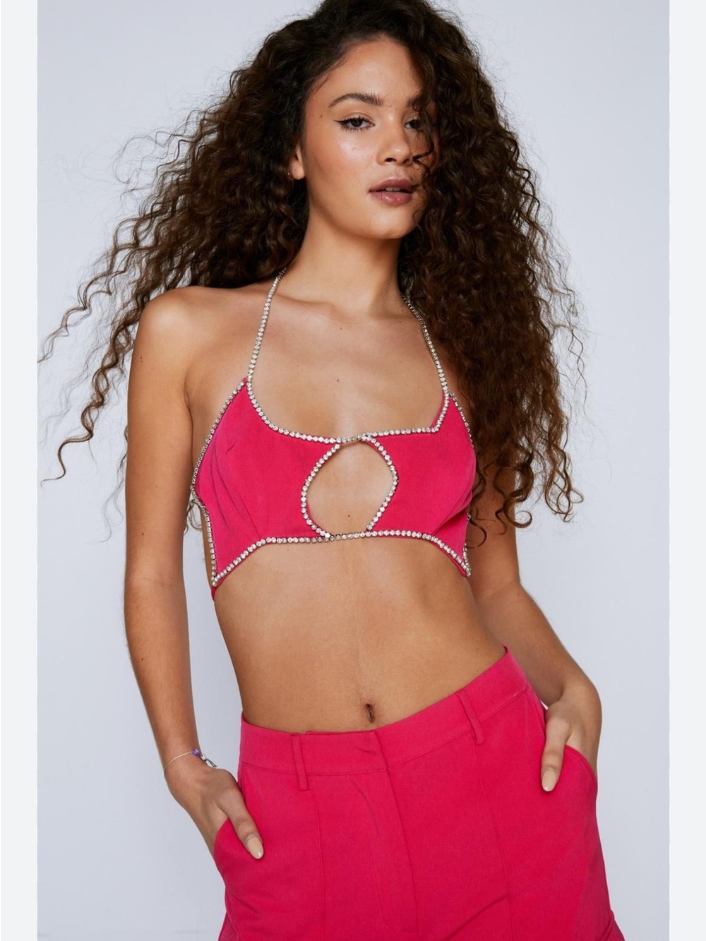 Nasty Gal Pink Rhinestone Halter